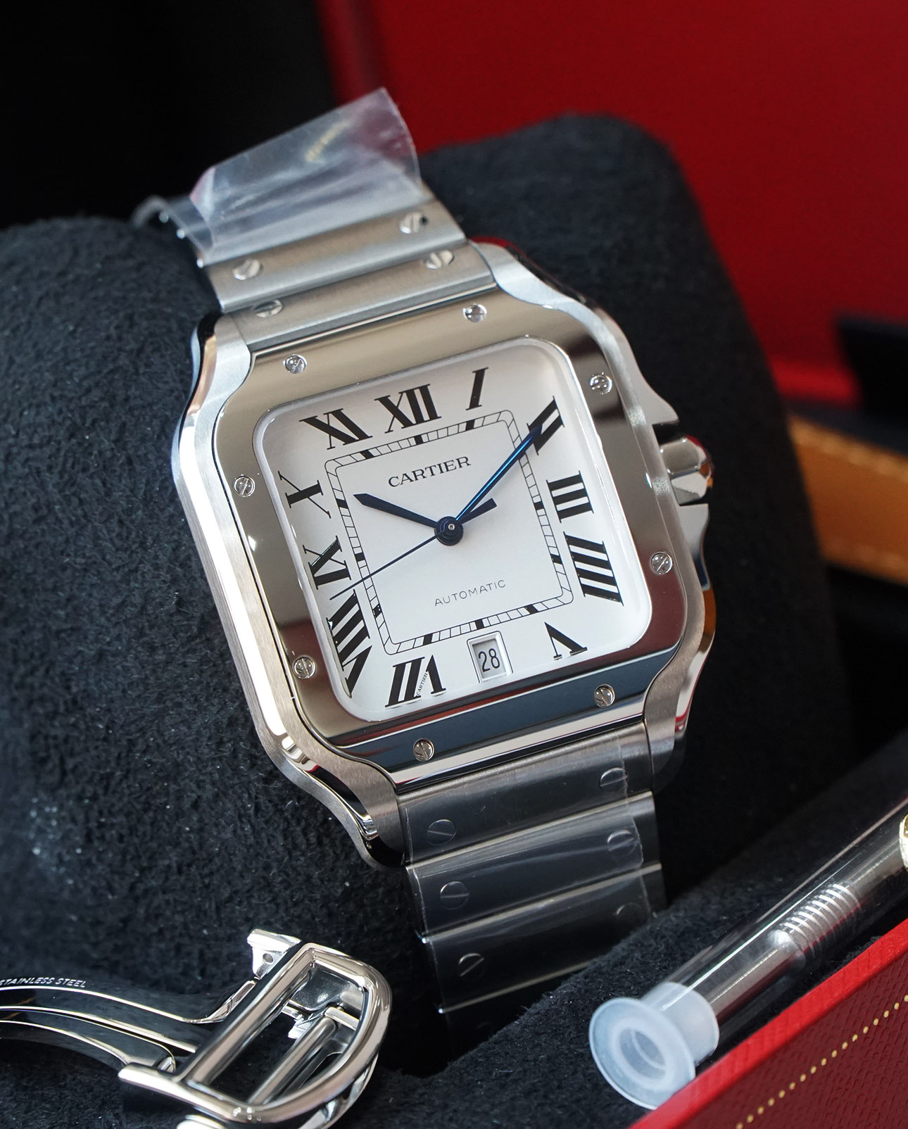 [Sold] [BrandNew Fullset 3/2025] Cartier Santos Large Automatic WSSA0018 02 dây thay đổi nhanh