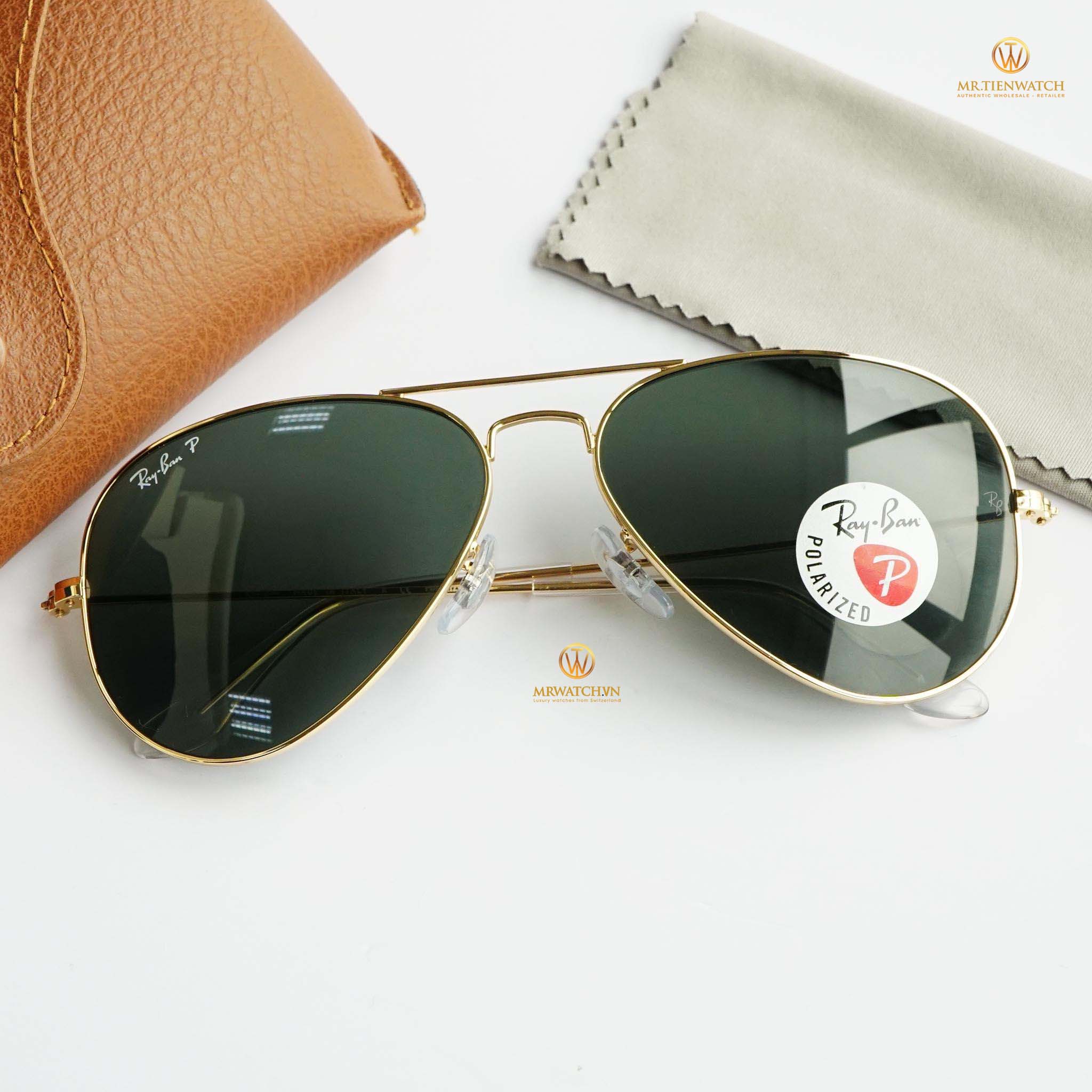 Kính mắt Ray-Ban 3025 Aviator Polarized Gold Green RB 3025 001/58 size 58 chính hãng