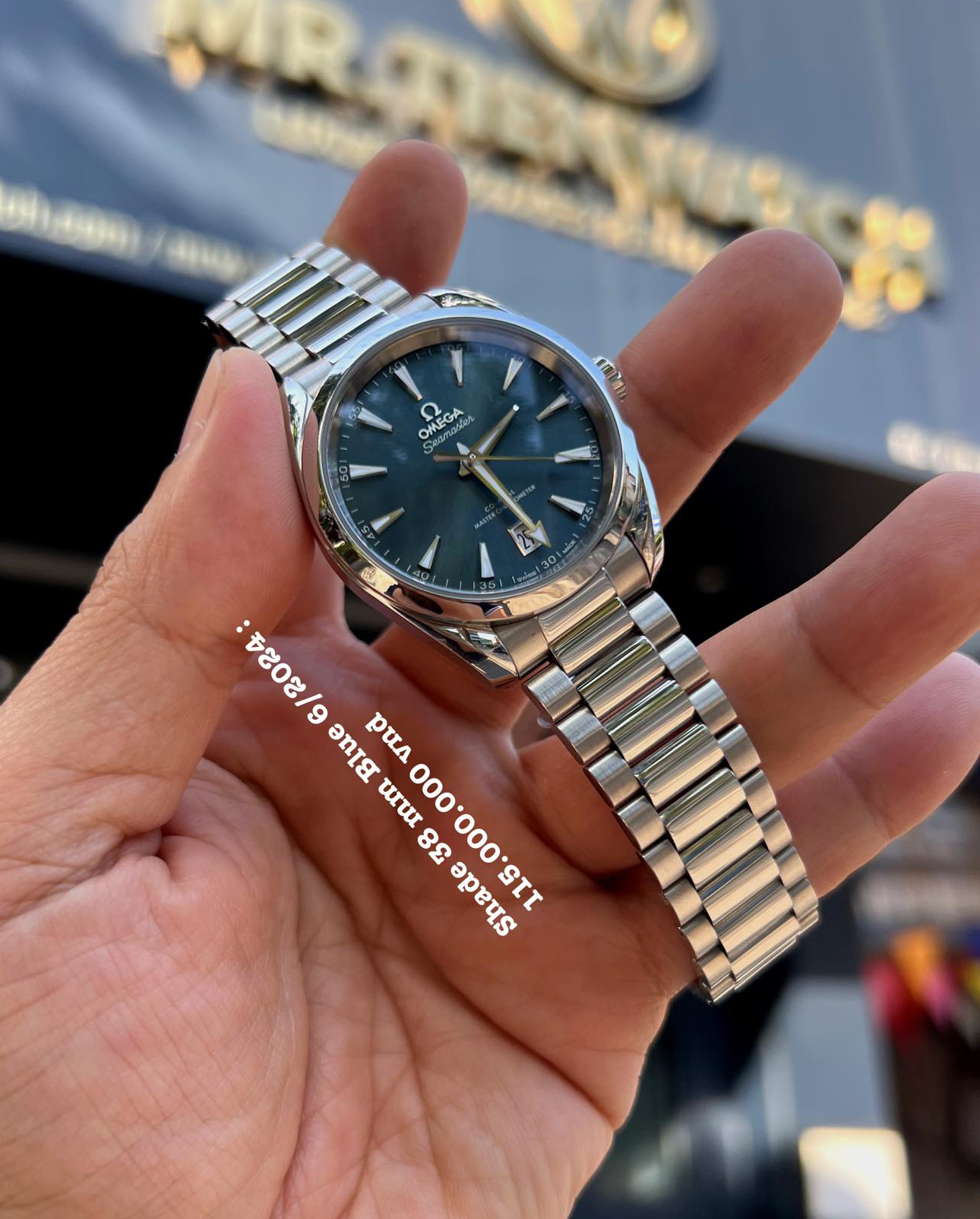 [SOLD] [Used Full Set 2024] Omega Seamaster Aqua Terra 150m Co‑Axial Master Chronometer 38 mm 220.10.38.20.03.003 New Model 2023, mặt số xanh cọc số vàng trắng Rhodium